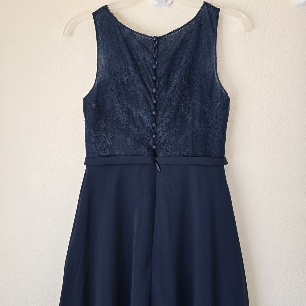 Azazie Navy Floral Lace Dress Women's Sz 10 Whimsy Fairy Bridal‎ Party Sheer Y2k - Picture 8 of 13